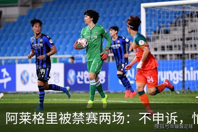 阿莱格里被禁赛两场：不申诉，怕变成四场